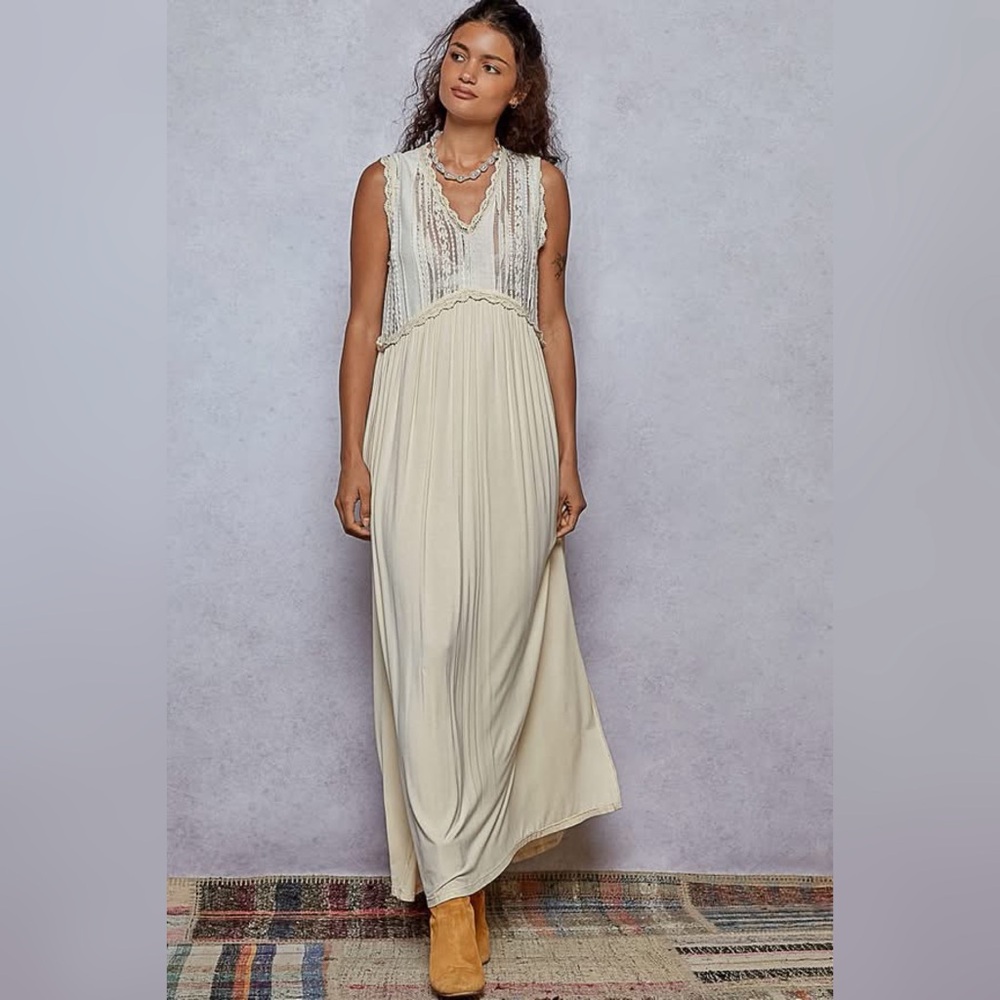 POL Cream Maxi Dress with Lace Bodice